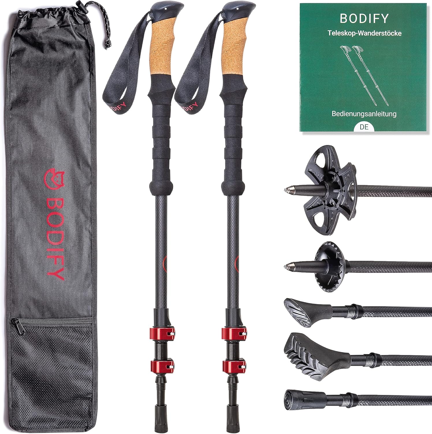 Bodify® Wanderstöcke | Premium Carbon Trekkingstöcke, extra leicht, Nordic Walking Stöcke mit ...