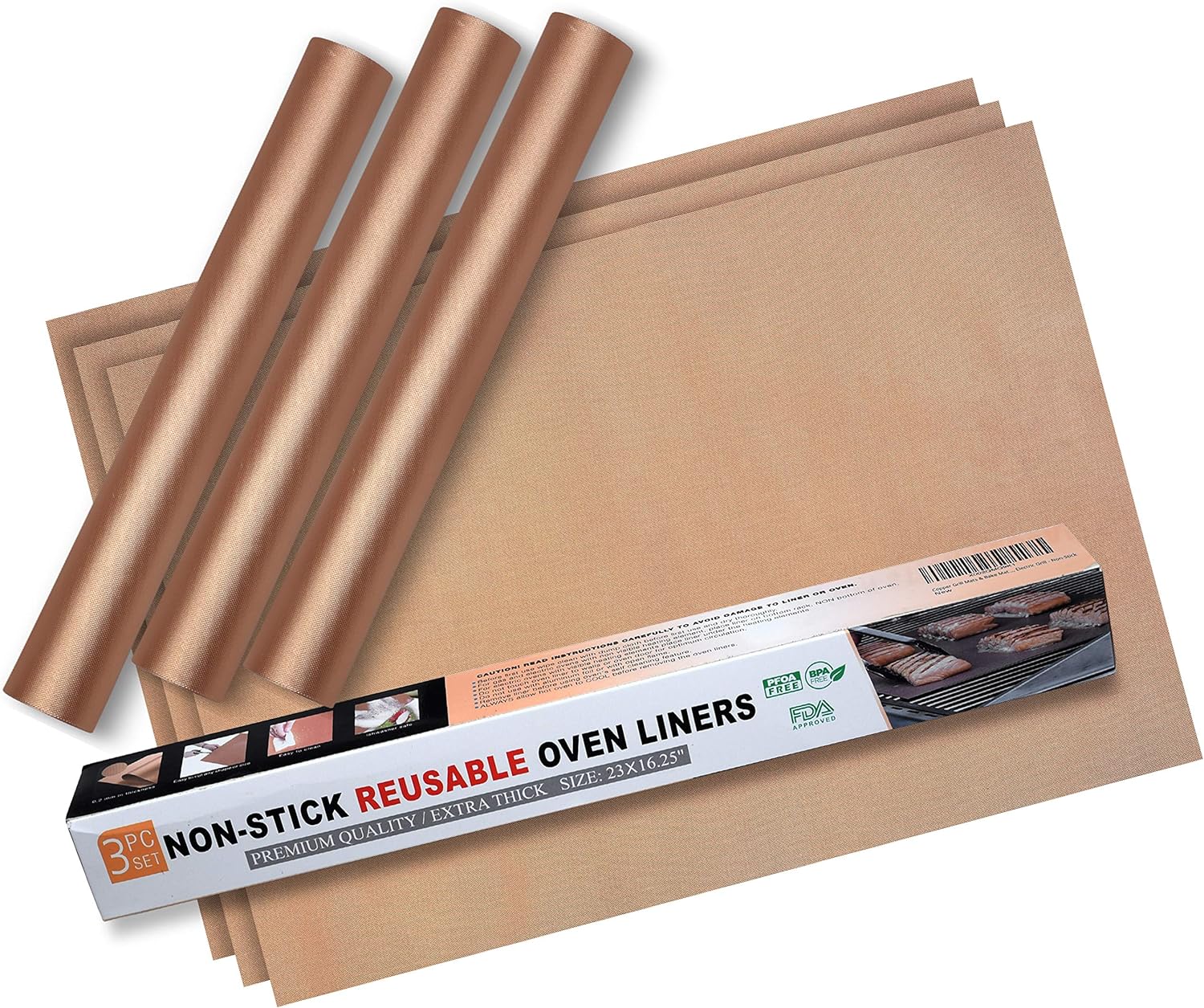 Emaania Oven Liners 3 Pack - Non-Stick Reusable Mats for Bottom of Electric & Gas Ovens, Heat Resistant up to 500°F