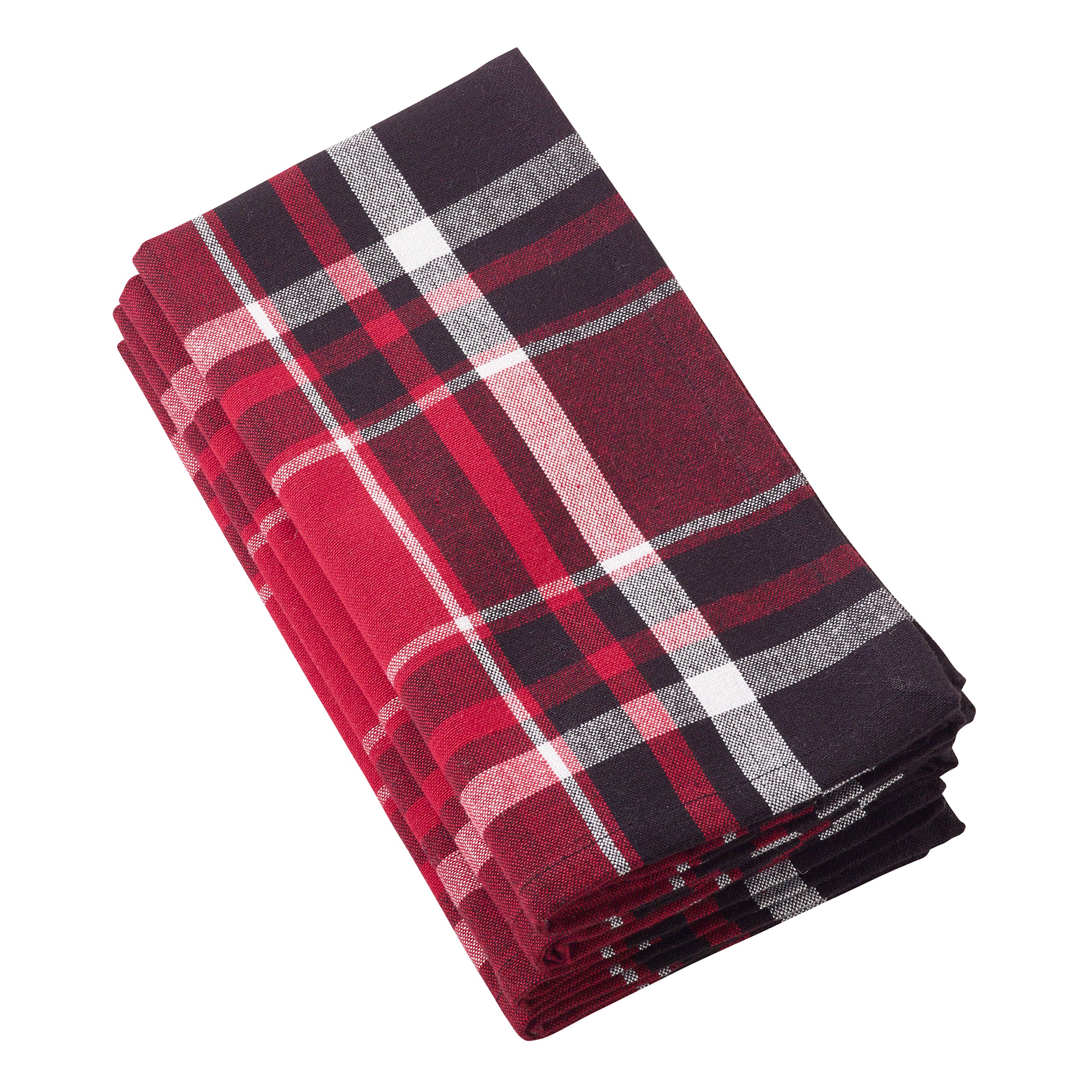 Occasion Gallery Multi Red & Black Christmas Holiday Plaid Cloth Napkin 20" Square, 100% Cotton, (4 Pieces)