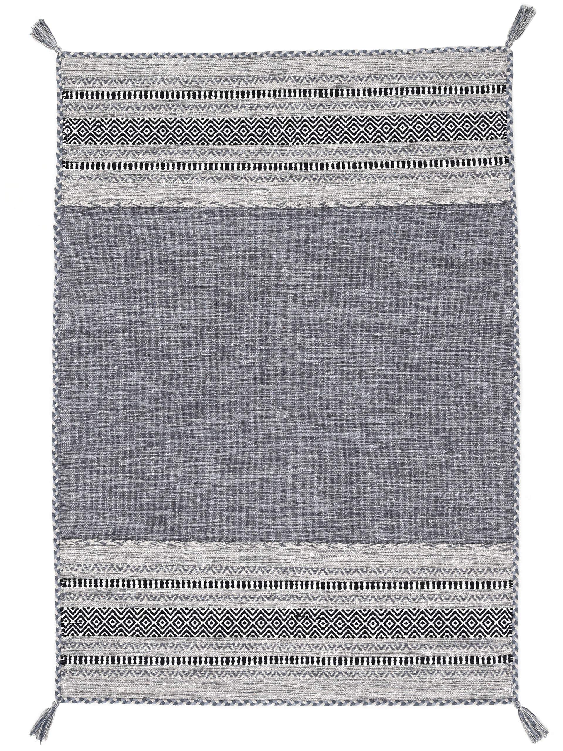 carpetfine Flachgewebeteppich Kelim Azizi Grau 200x290 cm | Moderner Teppich für Wohn- und Schlafzimmer