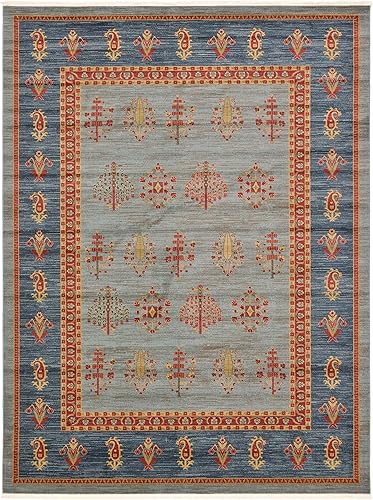 Miniatura 9 de Unique Loom Fars Collection - Alfombra moderna con diseño tribal de medallones con tonos naturales, 9 x 12 pies, azul claroazul marino