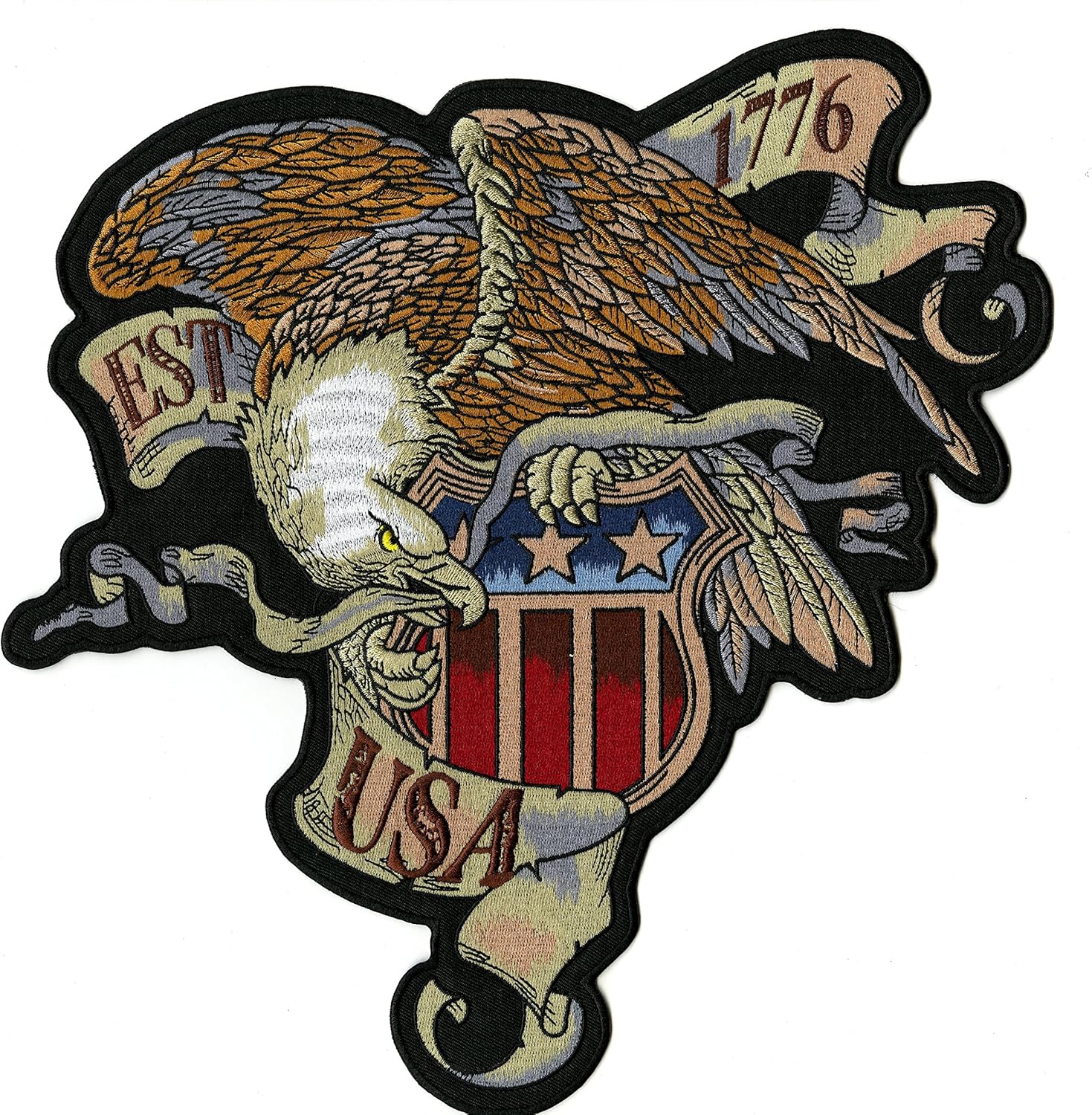 Vintage 1776 Eagle Shield Patch 12" | Patriotic USA Emblem Military American | Large Embroidered Iron On - by Nixon Thread Co.