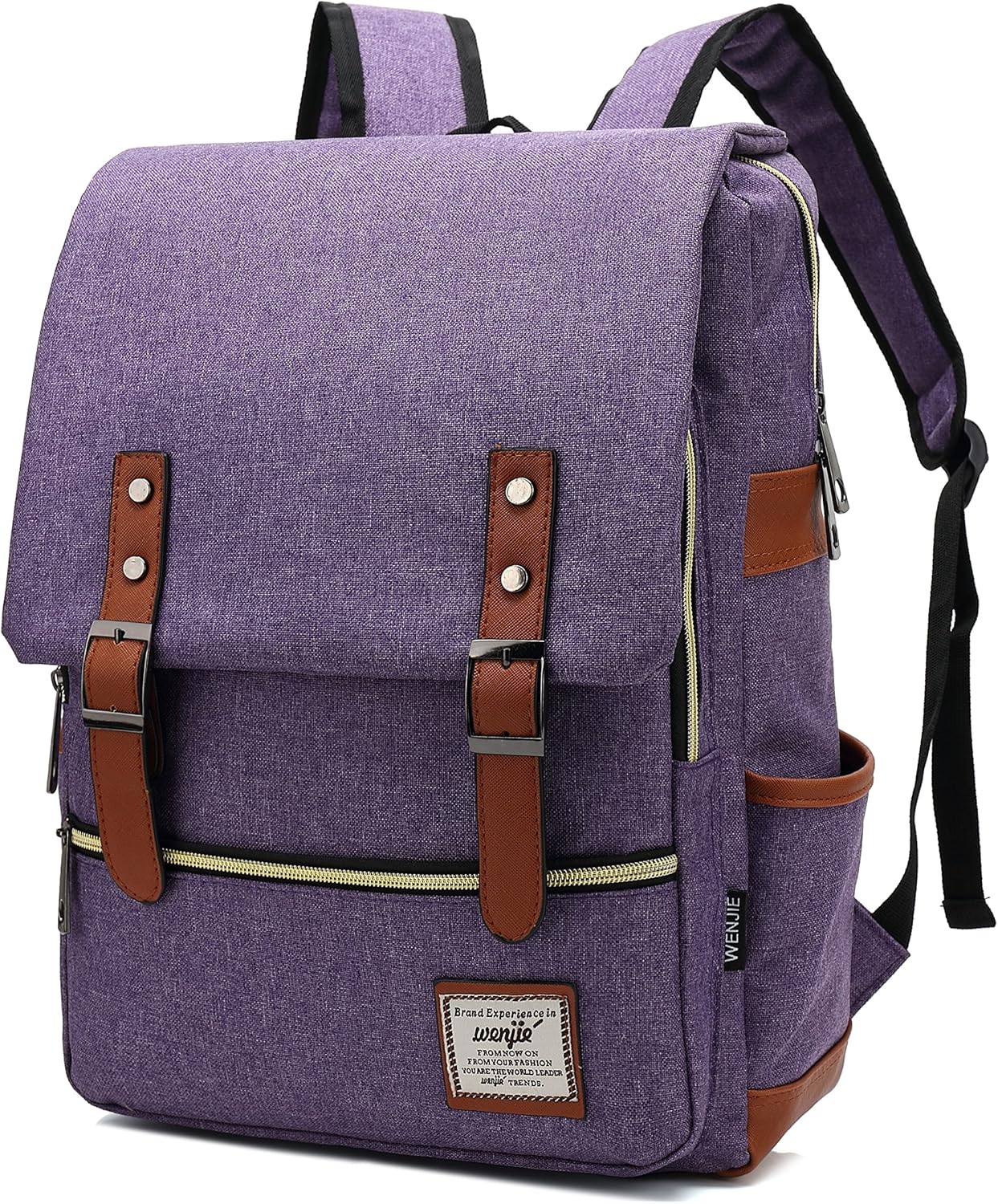 Mn&Sue Laptop Backpack for Men & Women, 15.6" College Bag, Waterproof & Durable Daypack for Travel, Business, Outdoor Activities – without USB Charging Port, Unisex British Style Rucksack - Purple
