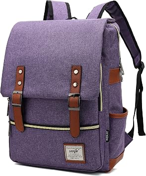Mn&Sue Laptop Backpack for Men & Women, 15.6" College Bag, Waterproof & Durable Daypack for Travel, Business, Outdoor Activities without USB Charging Port, Unisex British Style Rucksack - Purple