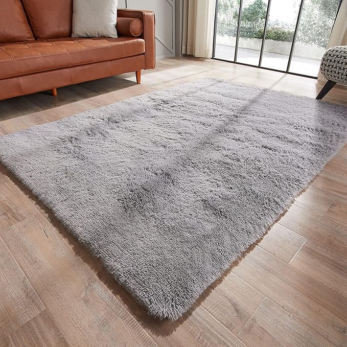 GKLUCKIN Shag Ultra Soft Area Rug, Fluffy 7'X10' Light Grey