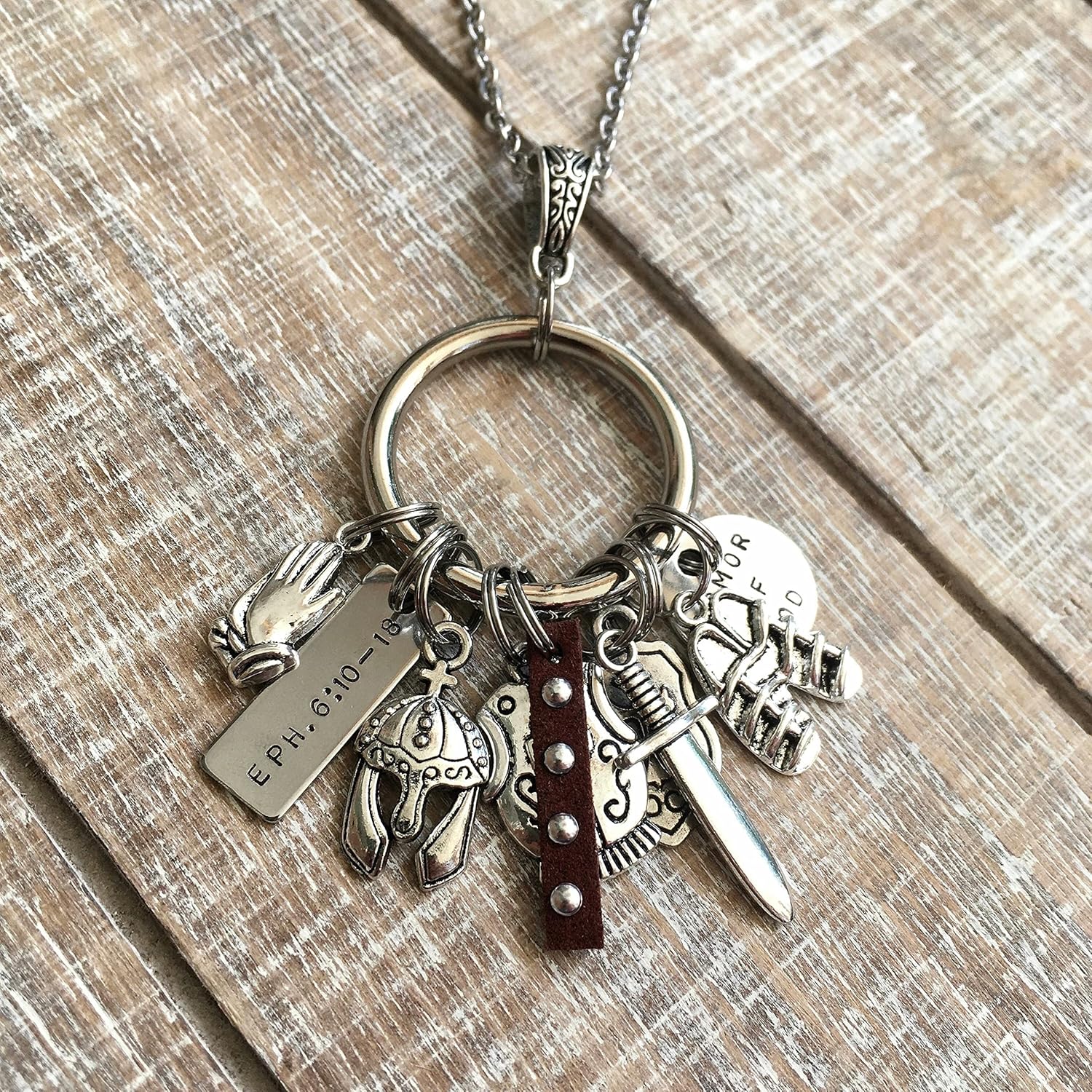 Armor of God Necklace, Christian Jewelry for Men or Women, Handmade Stainless Steel, Gift Box Ephesians 6