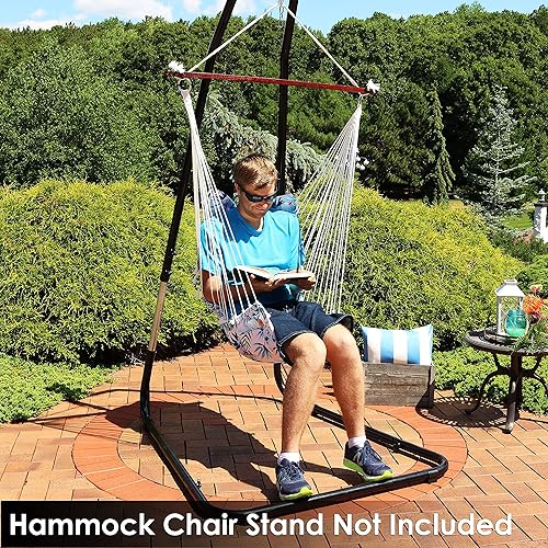 Miniatura 8 de Sunnydaze Hamaca colgante con barra separadora y respaldo acolchado, asiento de silla colgante para patio trasero y patio, capacidad de peso de 300