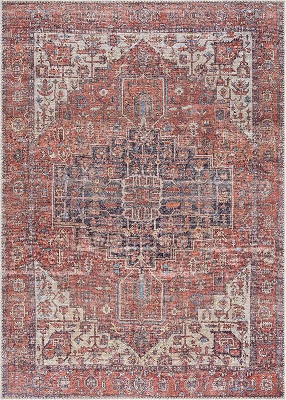 Bloom Rugs Washable 8' x 10' Rug - Red/Orange/Beige Traditional Area Rug for Living Room, Bedroom, Dining Room, and Kitchen - Exact Size: 8' x 10'