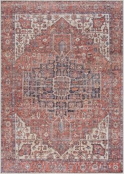 Bloom Rugs Washable 8' x 10' Rug - Red/Orange/Beige Traditional Area Rug for Living Room, Bedroom, Dining Room, and Kitchen - Exact Size: 8' x 10'