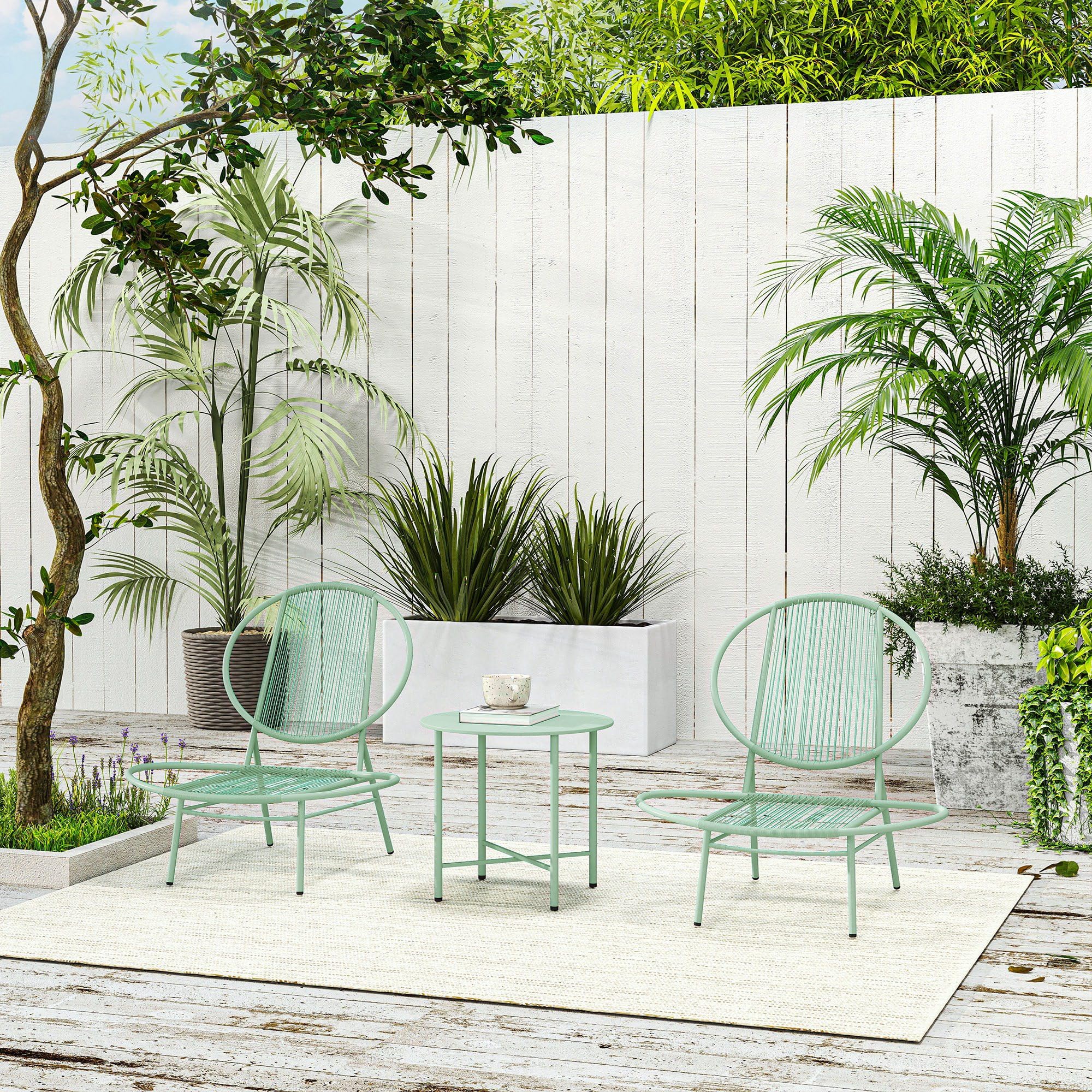 Outsunny Bistro Set 3 pièces en acier résistant aux intempéries meubles de jardin table de bistrot chaises ergonomiques
