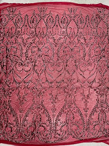 Esmeralda - 10102 - Lentejuelas en tela de encaje de malla color borgoña