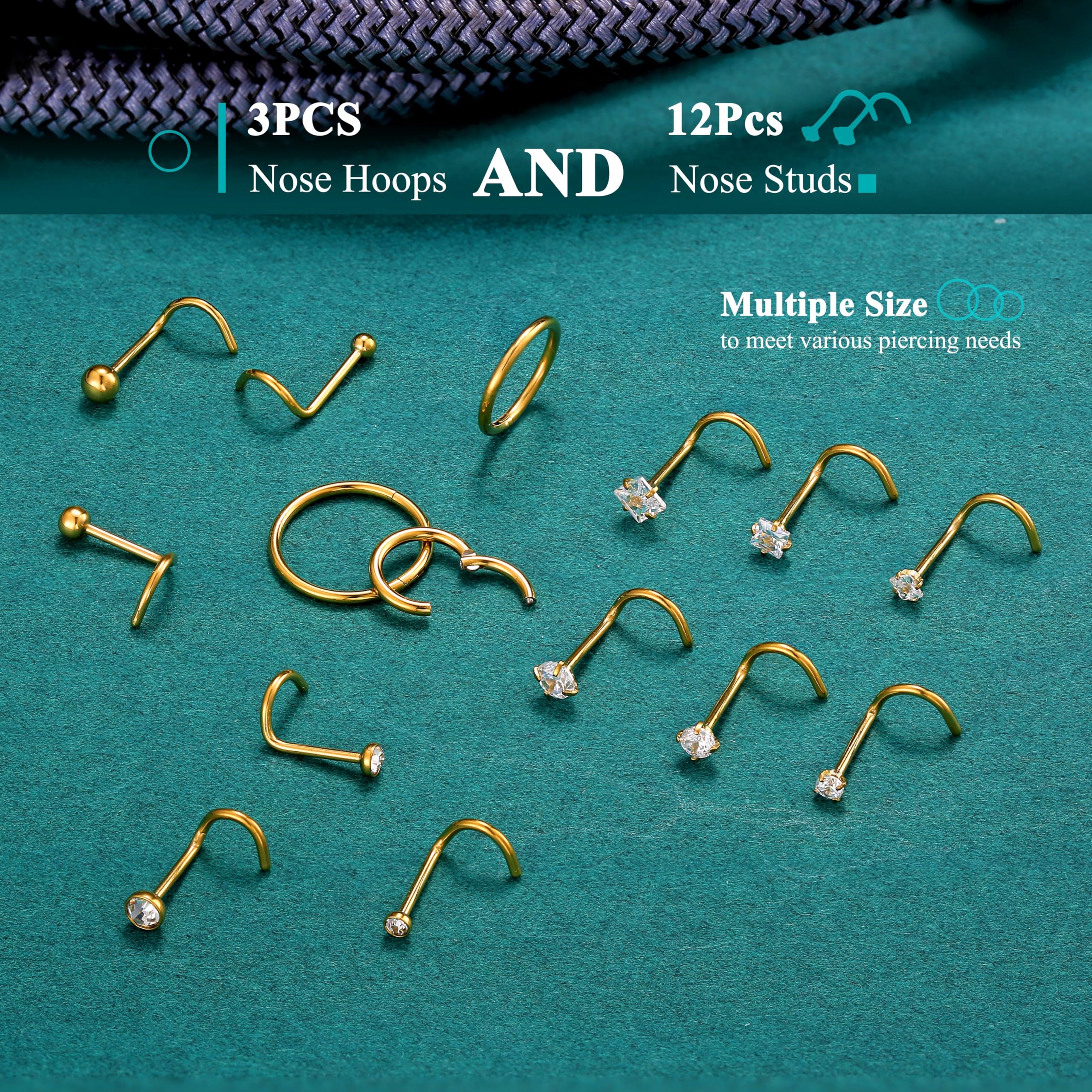 FIOROYAL 20G Piercing Nariz Oro Plata L Forma Espiral Acero Quirurgico 18G Clicker Aro 6/8/10mm Helix Nostril Pendientes