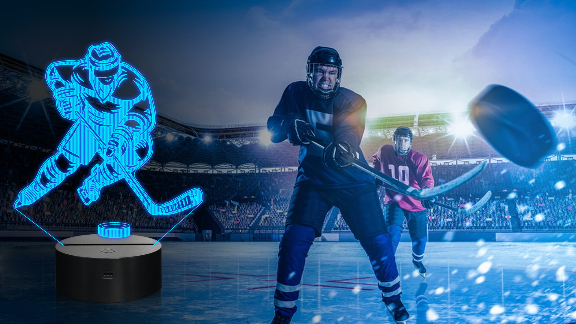 Image of OkiyiD Hockey Gifts for Boy, 3D Illusion Lamp, 3D Hockey Night Light with 16 Colors Remote and Touch Control, Ice Hockey Decor for Kids Room, Boys Girls Birthday Gifts, FS-2810-9999