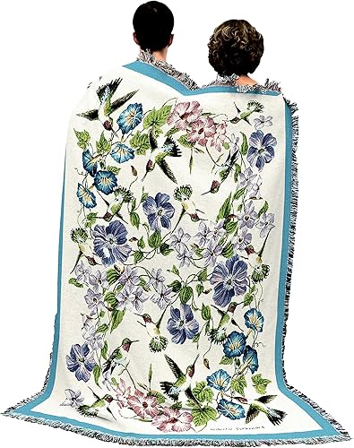 Miniatura 3 de Pure Country Weavers Manta de colibríes por Elena Vladykina  Tapiz de regalo floral de jardín de pájaros, manta tejida de algodón, fabricada en los