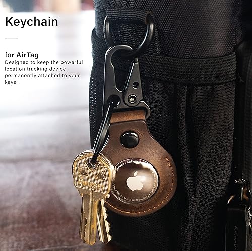 Vista 6 de KORDIZ Airtag Holder Leather Case with Clasp and Key Ring Keychain Full Grain Crazy Horse Leather Handmade Marrón oscuro