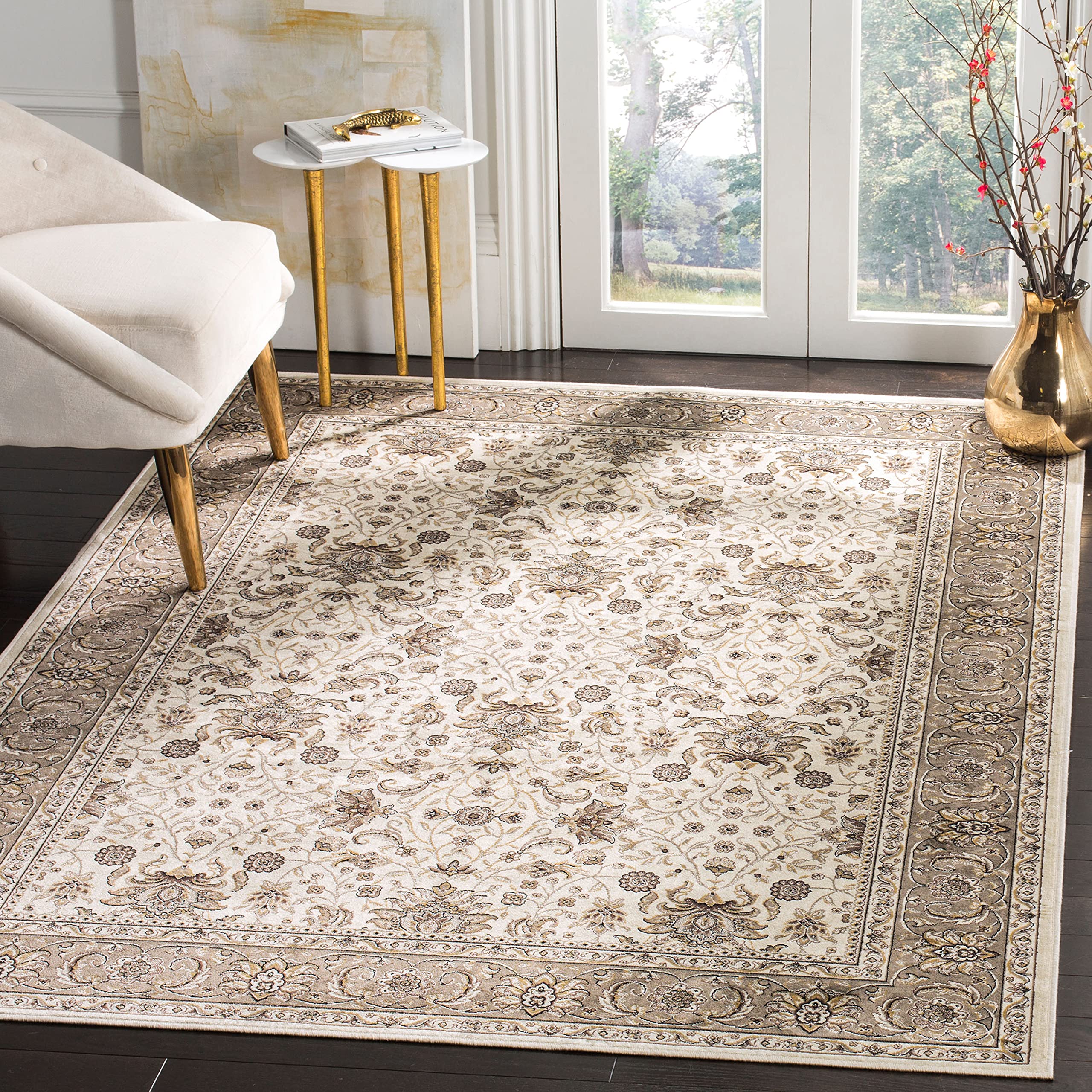 SAFAVIEH Atlas Collection Area Rug - 5'3" x 7'7", Beige & Ivory, Traditional Oriental Viscose Design, Ideal for High Traffic Areas in Living Room, Bedroom (ATL671S)