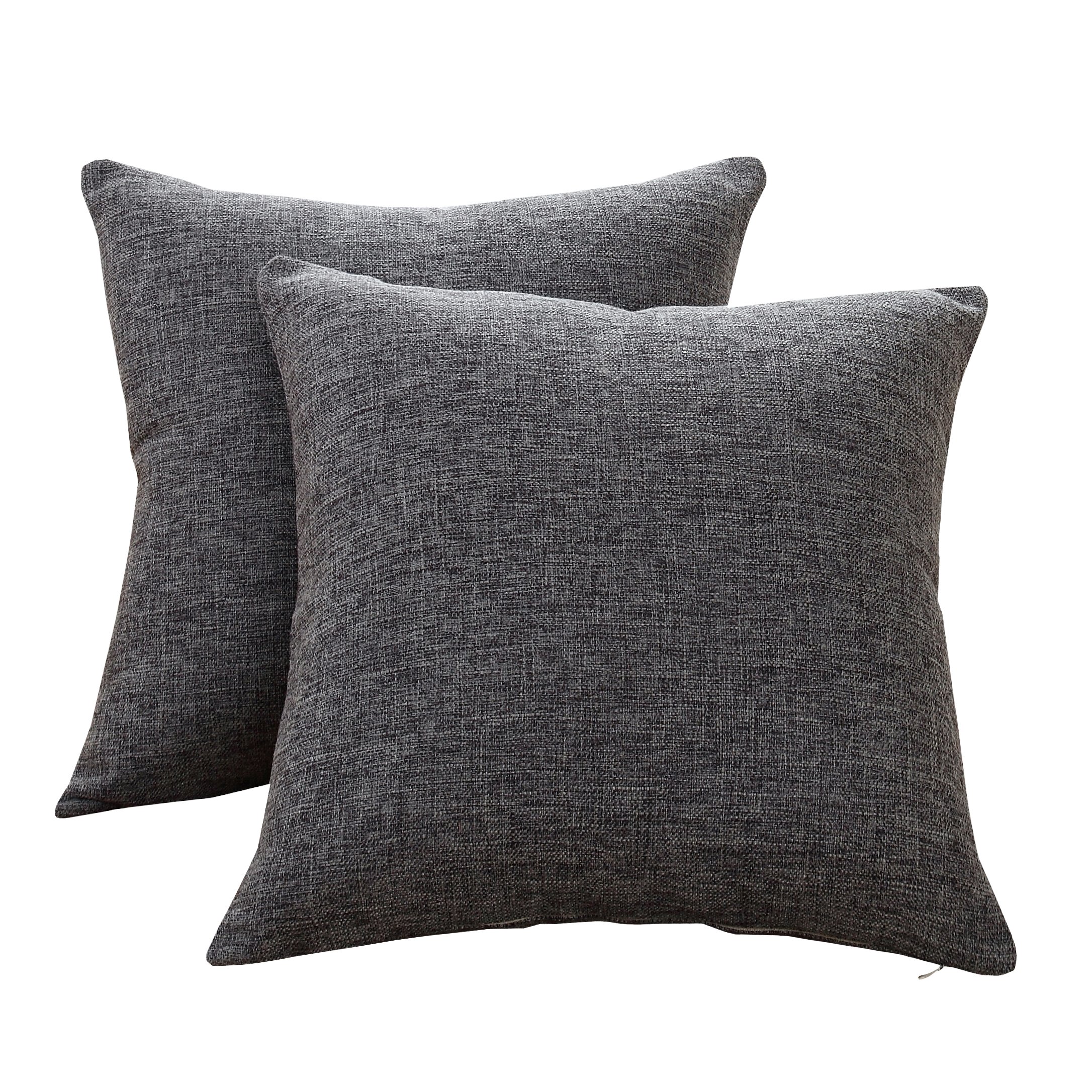 Sunday Praise Linen Decorative Throw Pillow Covers,Classical Square Solid Color Pillow Cases,18x18 Inches Cushion Covers for Sofa Couch Bed&Car,Pack of 2 (Deep Grey)