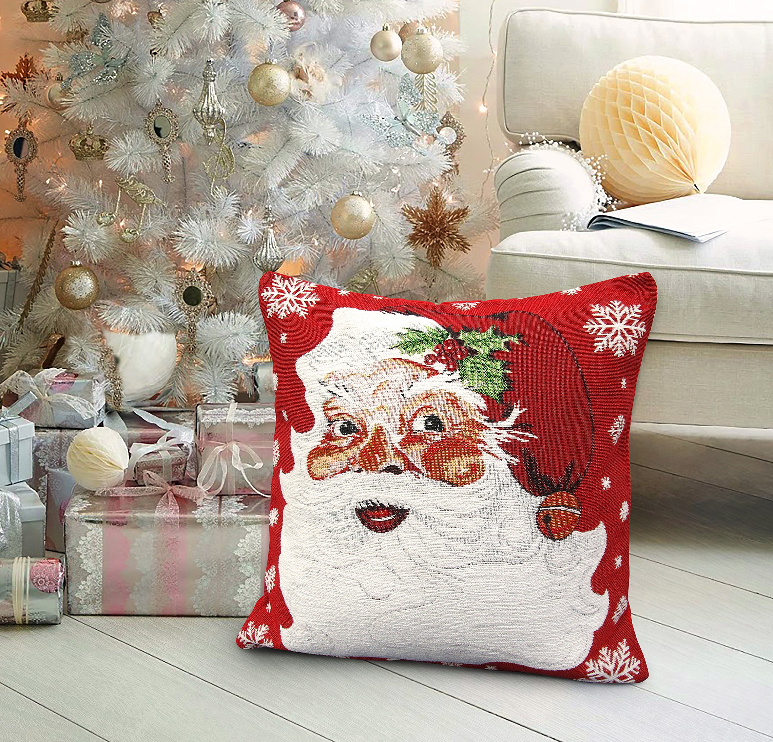 Ashley Mills Luxury Chenille Christmas 100% Cotton Tapestry Santa Cushion  Cover Soft Chenille 43x43cms