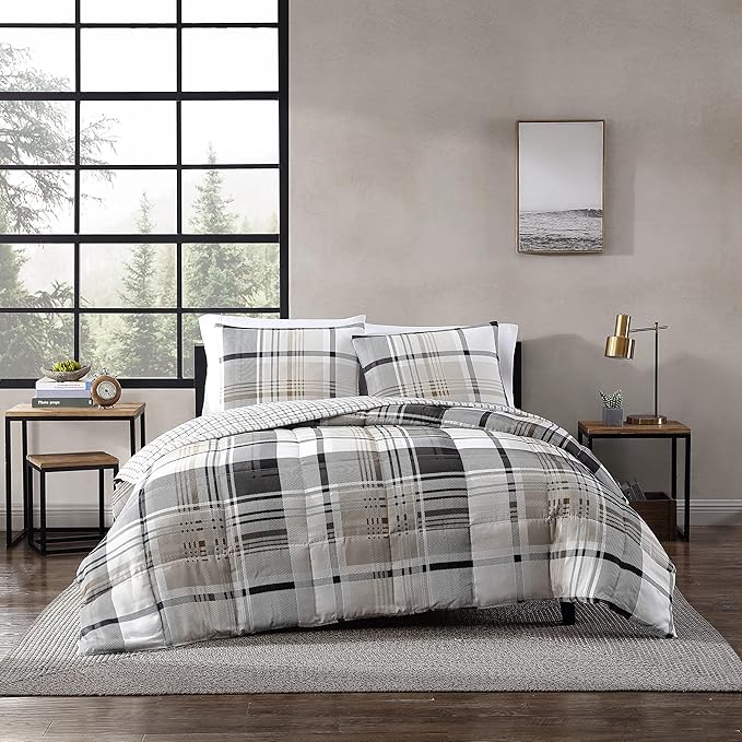 Eddie Bauer King Comforter Set, Plaid Reversible Bedding