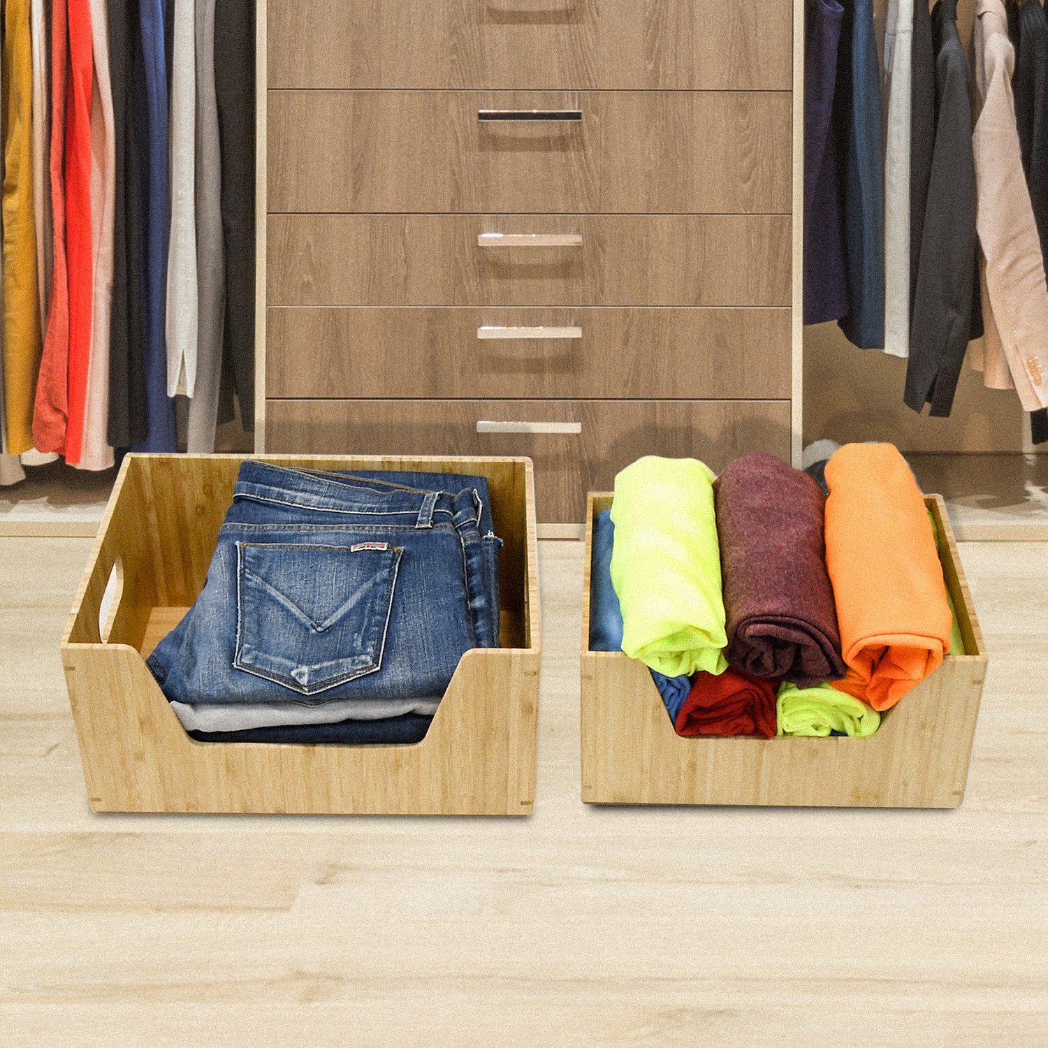 BABIES ヒンジボックス A セット Amazon.com: MobileVision Bamboo Stackable Open Front Storage Bin