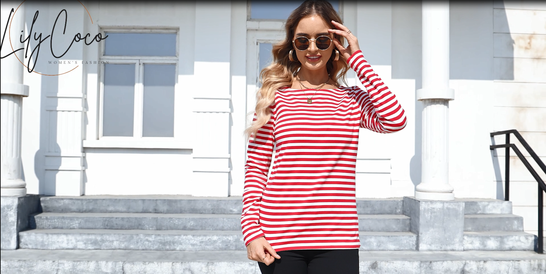 LilyCoco Womens Striped Long Sleeve Shirt Boat Neck Tops Breton