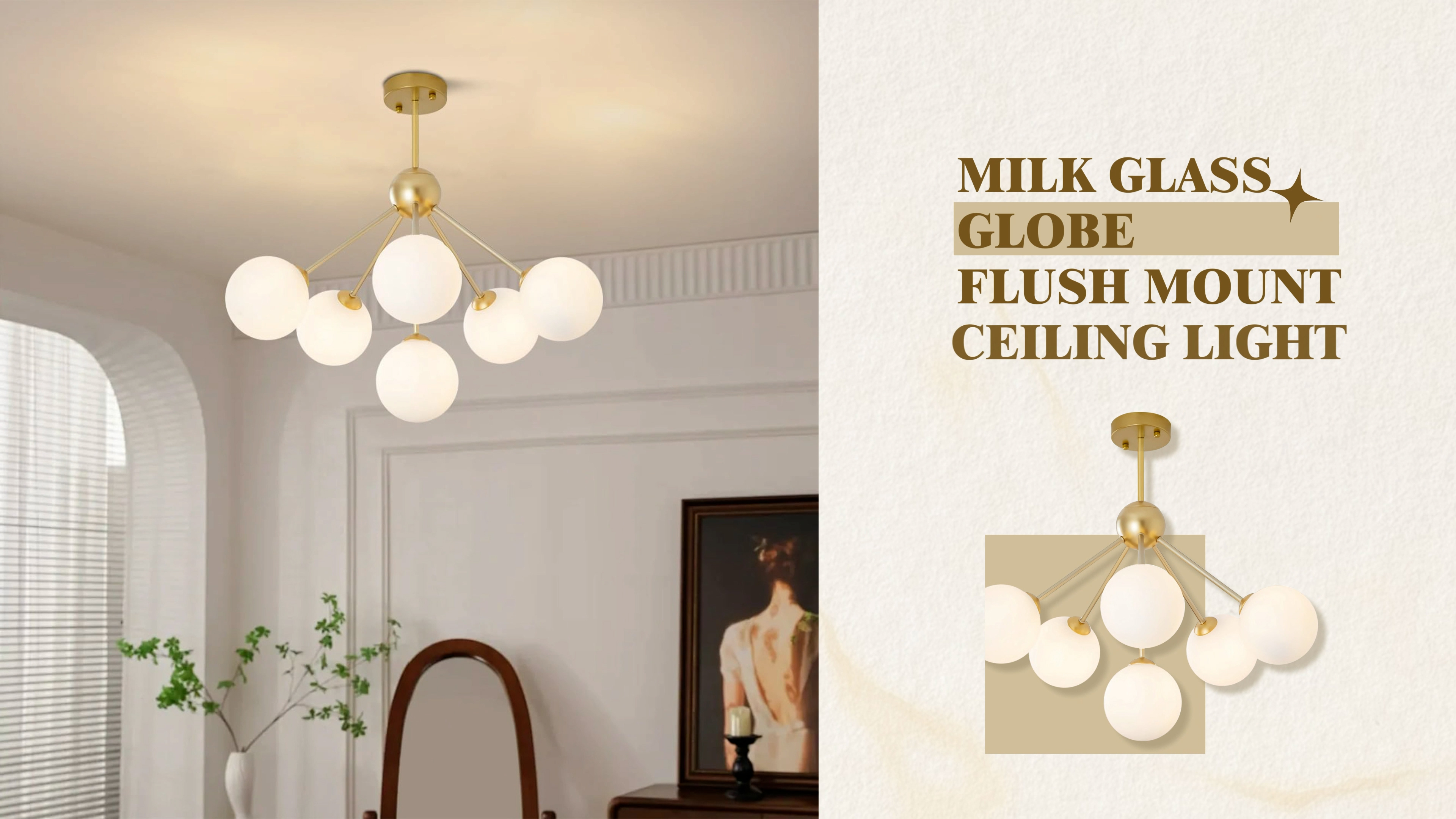 Image of KCO 6-Light Frosted White Milk Glass Globe Sputnik Ceiling Light Fixture
