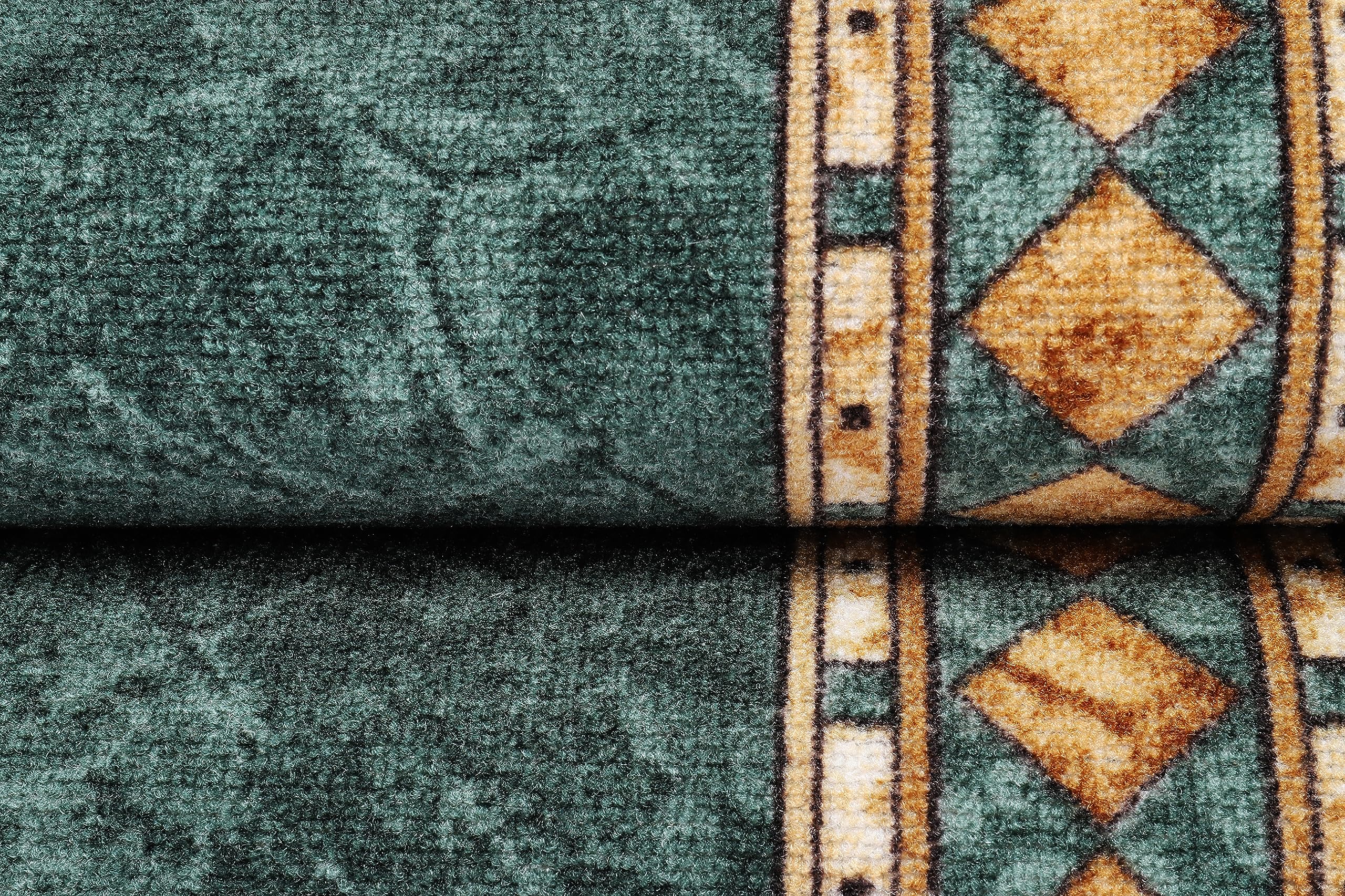 TAPISO Antidérapant Tapis Couloir Long Tapis au Mètre Tapis de Passage Poils Ras Tapis Entrée Cuisine Évier Chambre Escaliers Moderne Vert Marron Géométrique Bordé 67 x 300 cm