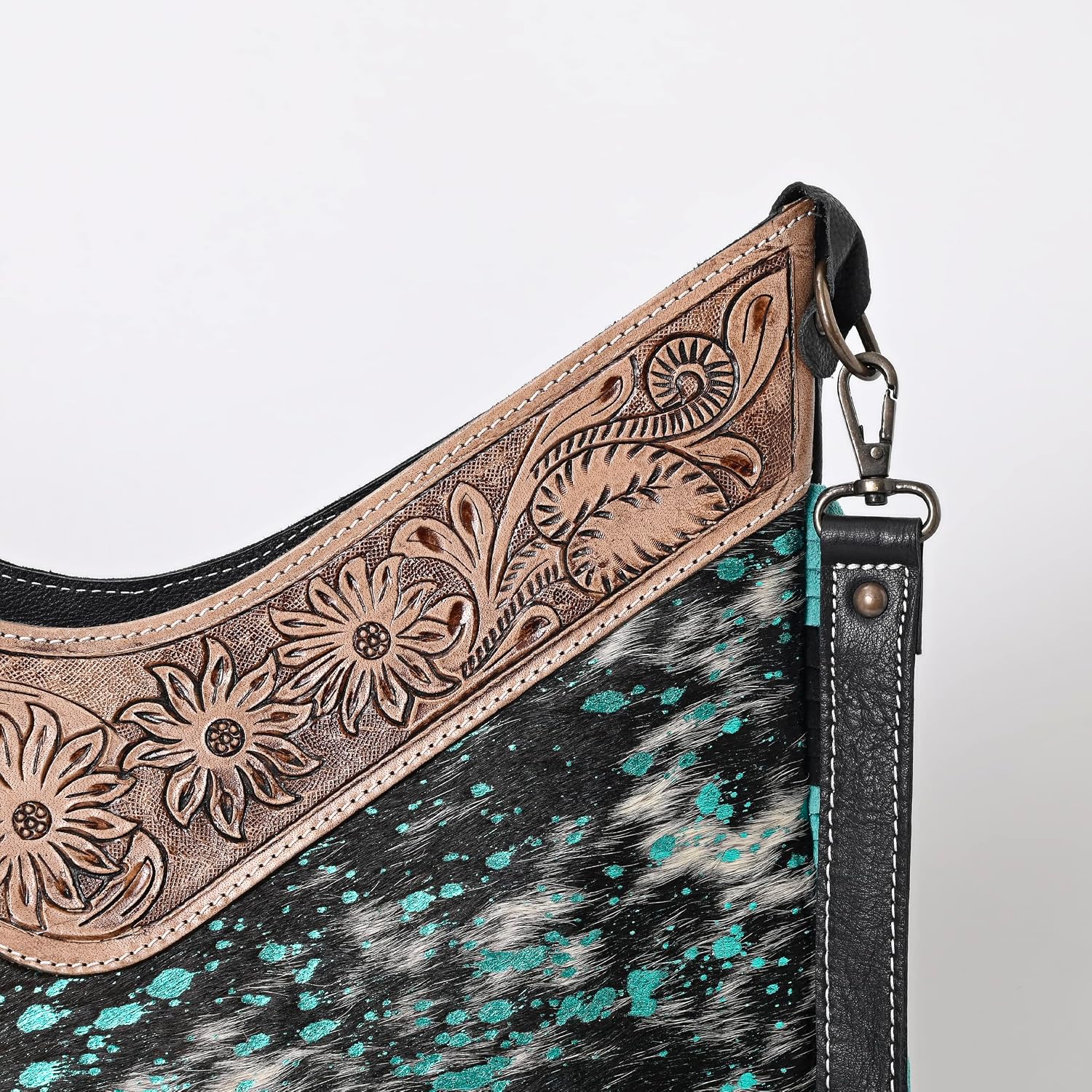 Leather Cross Body Bag Purse for Woman Sling Bag Cowhide Handmade Western Shoulder Bags With Adjustable Strap 12x14 in