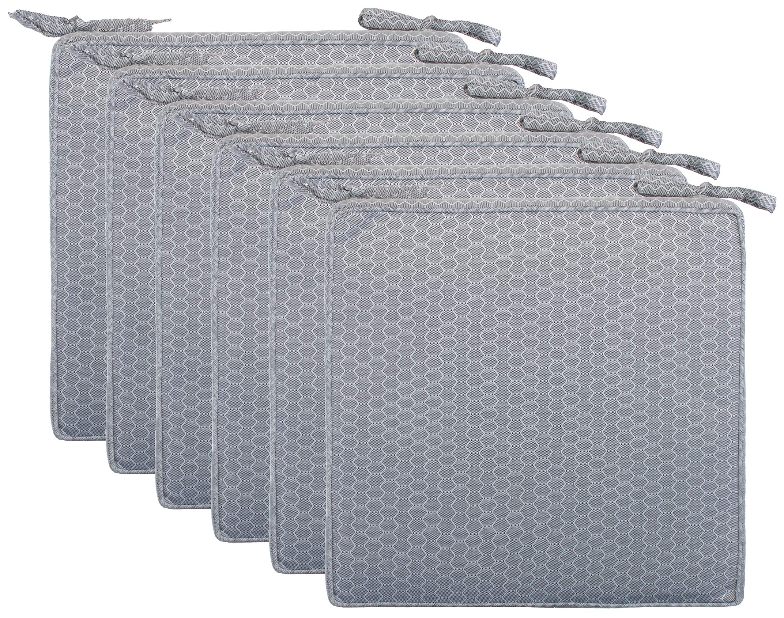 Brandsseller Set de 6 Cojines de asiento 40x40x4 cm – Cojine para silla repelente al Agua con Cintas de Sujeción en estructura de Panal – interior y exterior – Cocina,Terraza, Jardín – Gris Claro