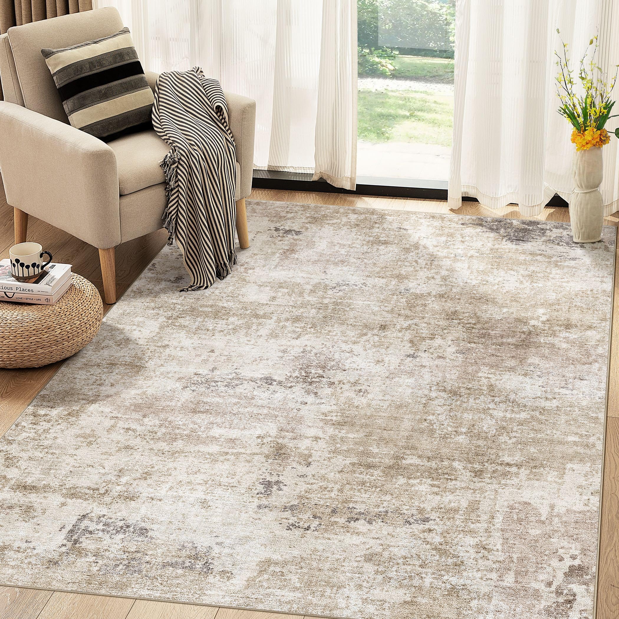 TARANCH Washable Rug 5x7 Area Rugs for Living Room: Modern Abstract Neutral Soft Carpet for Bedroom Dining Room Under Kitchen Table Home Office Decor