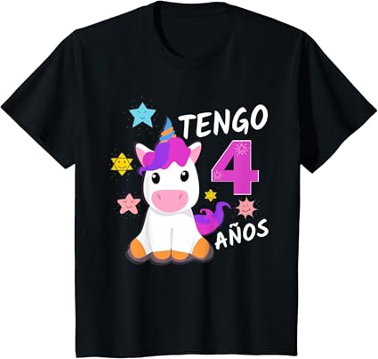 Niños cumpleaños 4 años niña niño regalo cuatro años Unicornio Camiseta