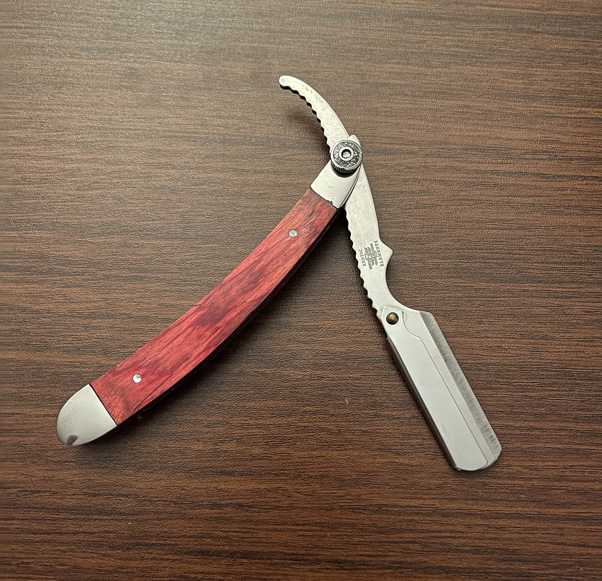 Barber Salon Mustache Hair Cutting Straight Edge Razor Red and Silver Wooden Stainless Steel