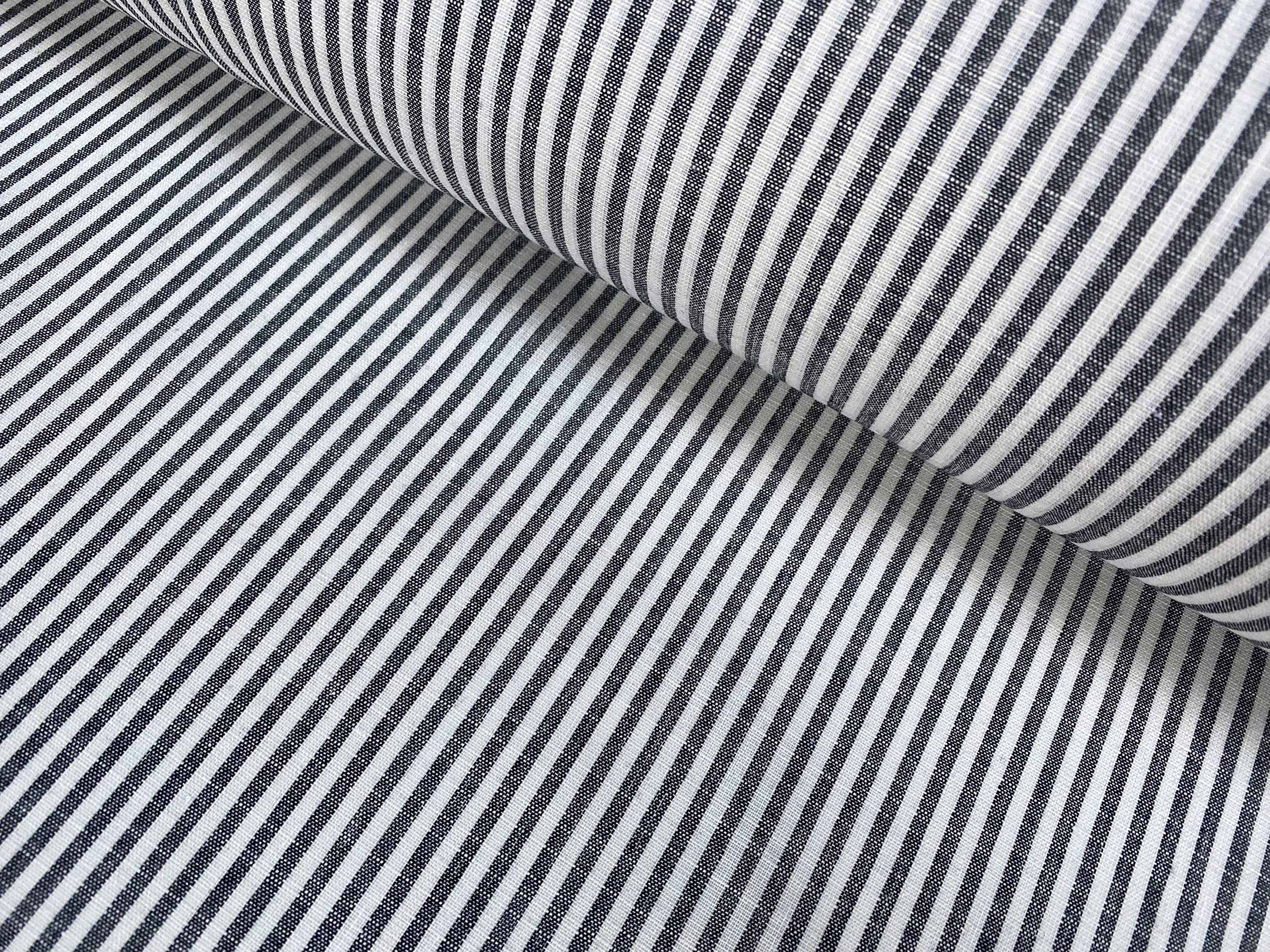 Lushfabric Black Candy Stripe Linen Fabric Light Cotton Material Cute Striped White Lines Home Decor, Dressmaking - 150Cm Wide (Sold By The Metre) (Black)