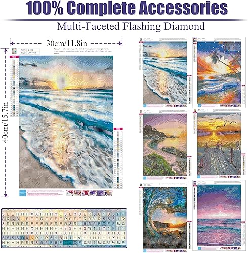 Miniatura 2 de CEUHROG Paquete de 6 kits de arte de diamantes para adultos, kits de pintura de diamantes de playa para adultos, kit de pintura de diamante redondo