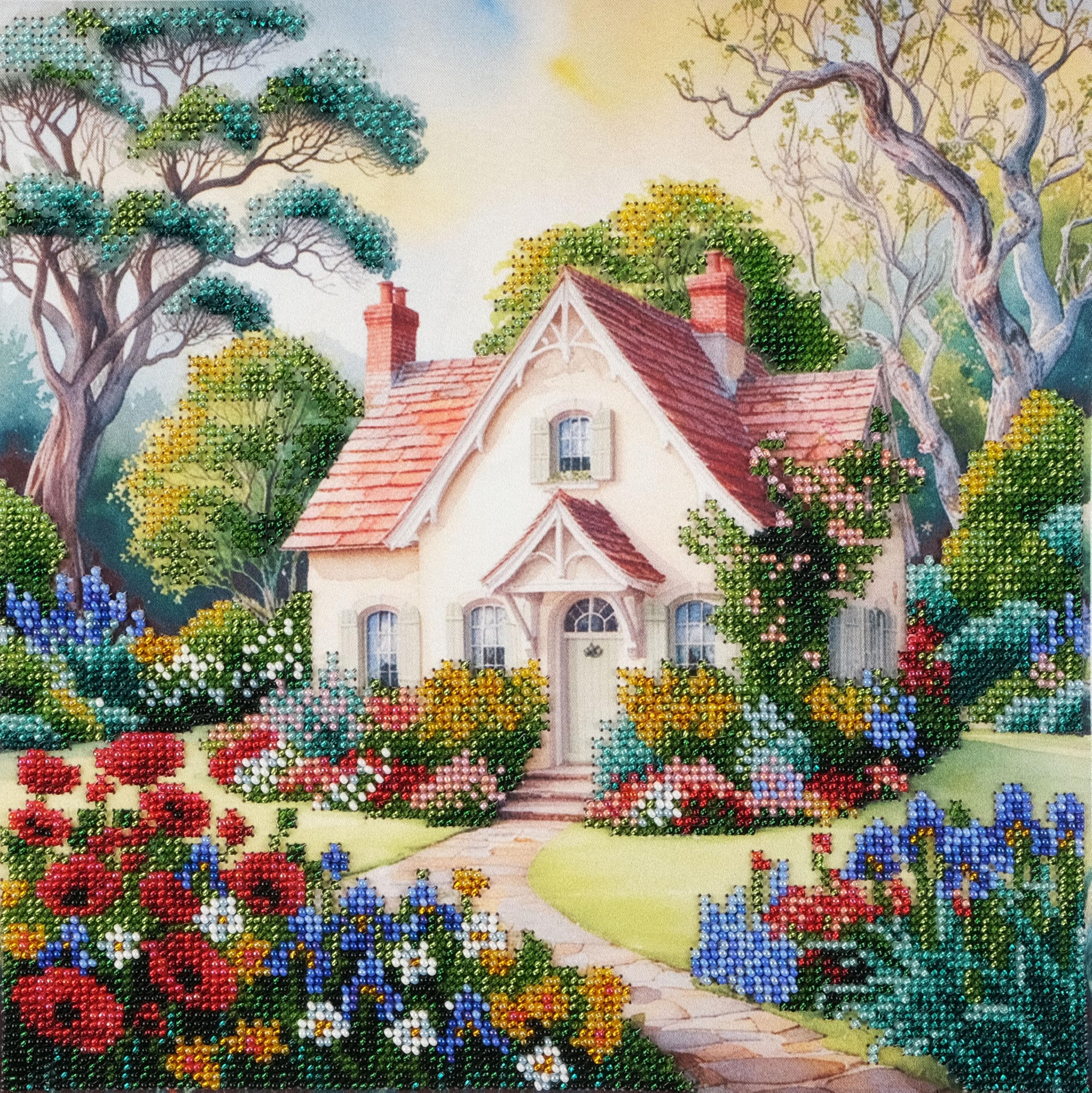 AllAboutEmbroideryUA Perlenstickerei-Set Cosy House DA-3121 Perlen-Kreuzstich-Handarbeit