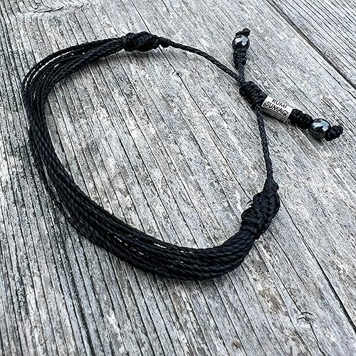 Miniatura 7 de Custom Sized Black String Bracelet with Hematite Stones - Unisex Handmade Wax Cord Adjustable Awareness Jewelry for Men Women and Children
