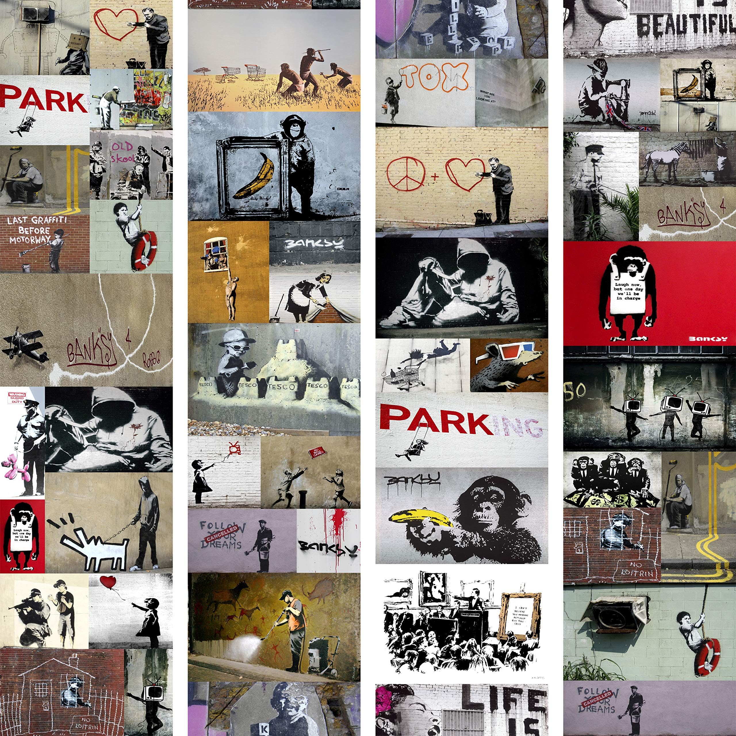 10m / 394" Roll of Fleece Wall Paper Non-Woven Premium Art Print No Repeating Pattern Design Decorative Panel Photo Picture Image Banksy f-A-0237-j-b