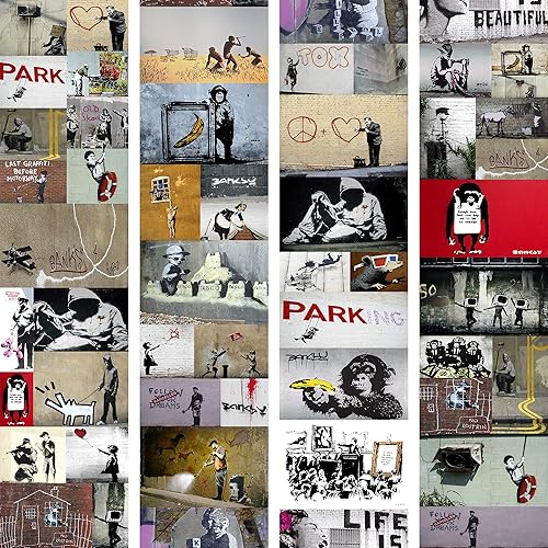 artgeist Puro - Papel tapiz prémium de Banksy Art, 20 x 394 pulgadas, no tejido, impresión de vellón, diseño de imagen, murales de arte para pared,