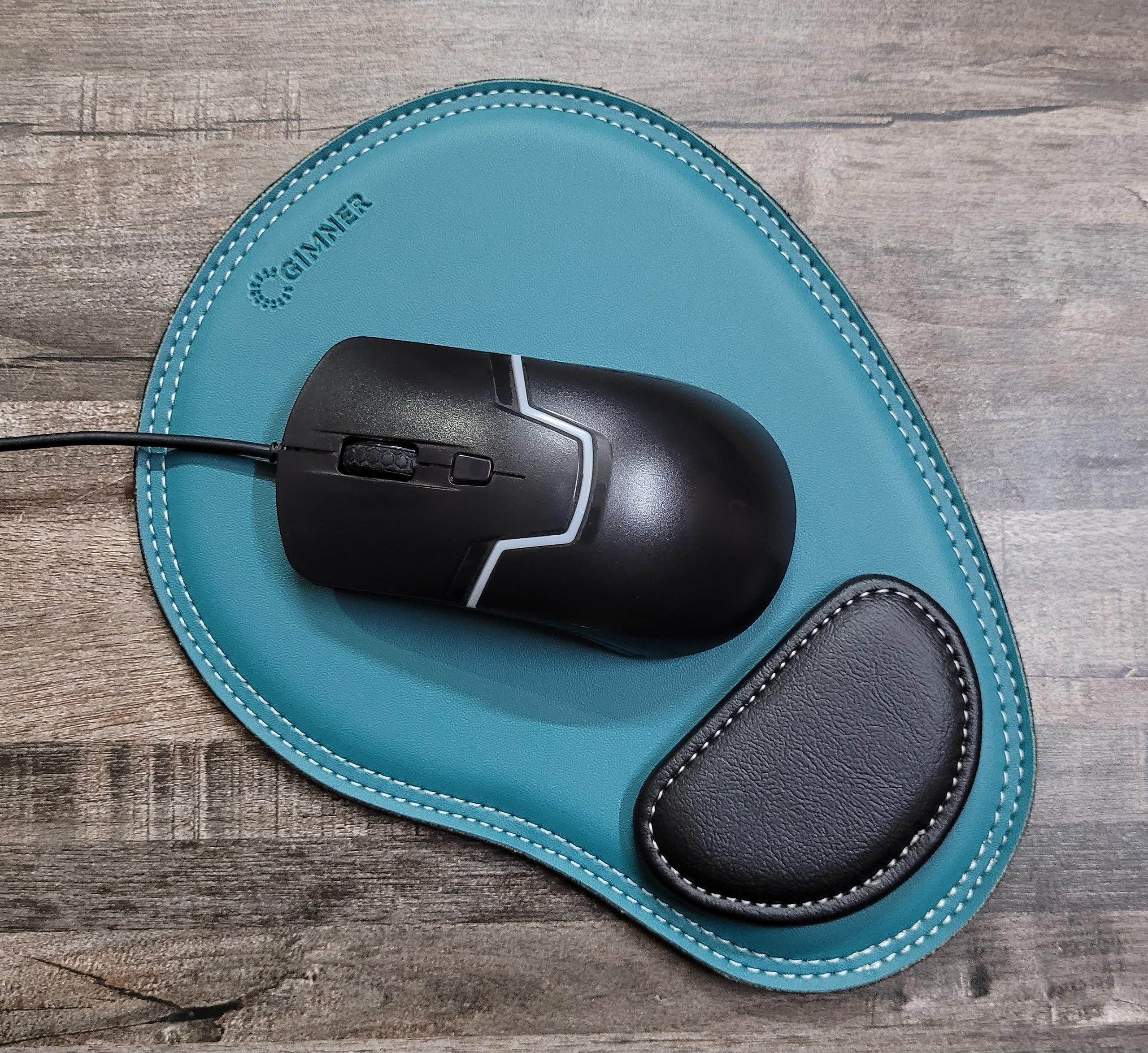 GIMNER Genuine Leather Mouse Pad with Wrist Support,Ergonomically Designed Non- Slip Velvet Base for Laptop,Computer,Desktop for Home & Office Use (Pack of 1) (Blue)