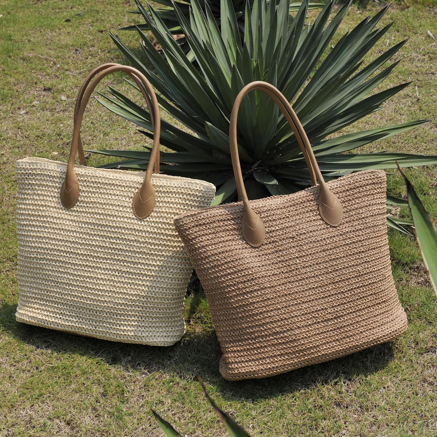 HOXIS Weekender Lightweight Synthetic Straw Shopper Tote Womens Shoulder Handbag - Image 5