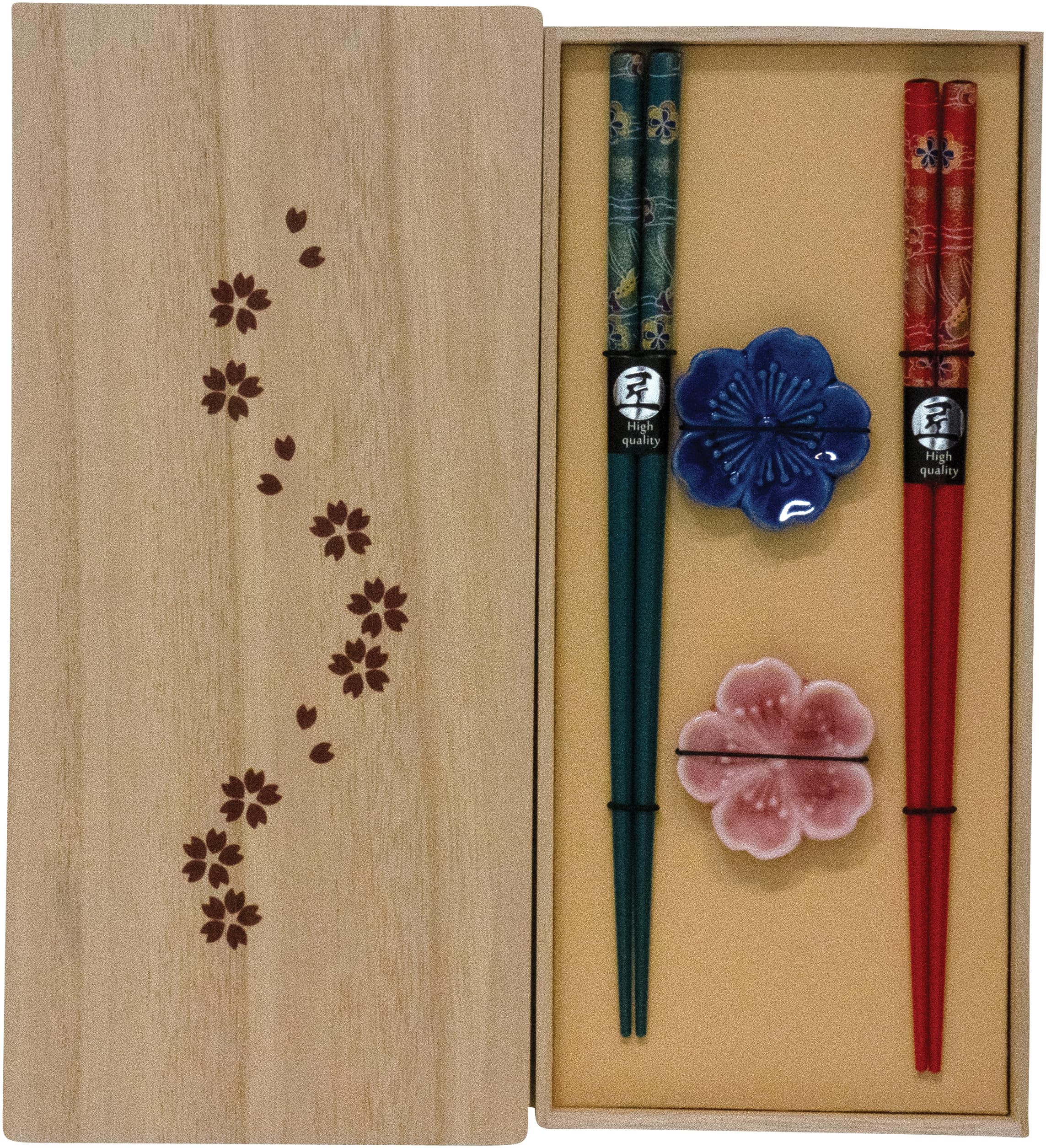 JADE TEMPLE Chopsticks Set with Flower Benches in Wooden Box - 1 Set