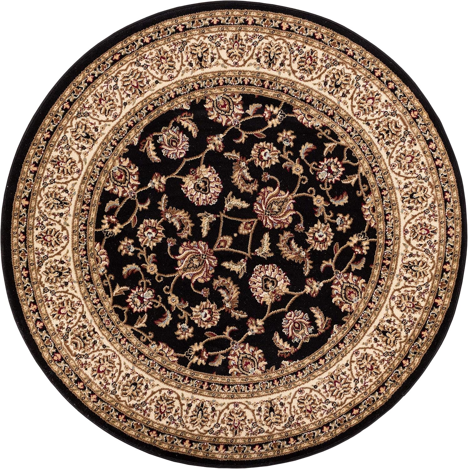 Noble Sarouk Black Persian Floral Oriental Formal Traditional (3'11" Round) Area Rug Easy to Clean Stain Fade Resistant Shed Free Modern Contemporary Transitional Soft Living Dining Room Rug 3'11" Round Black