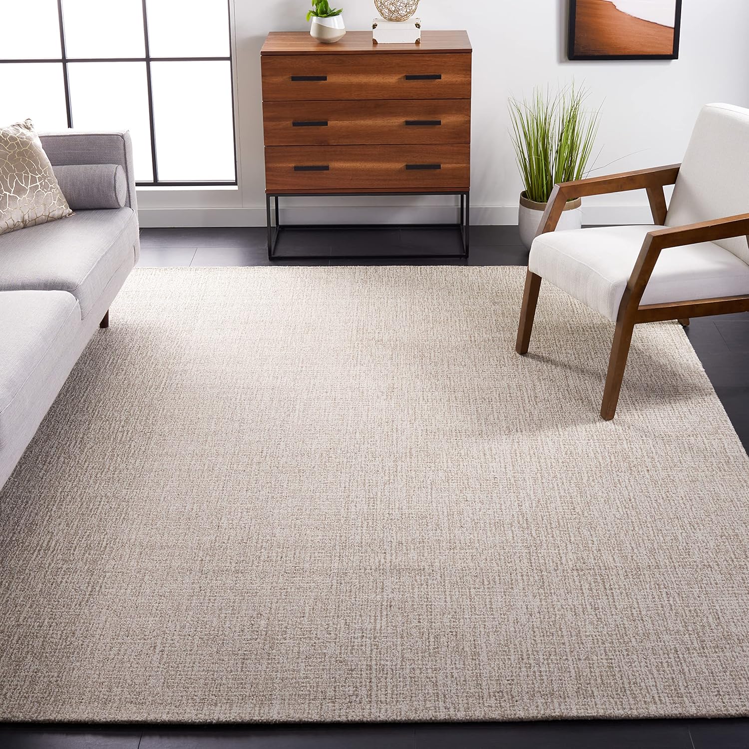 Ivory and Grey Abstract Handmade Wool 9' x 12' Area Rug