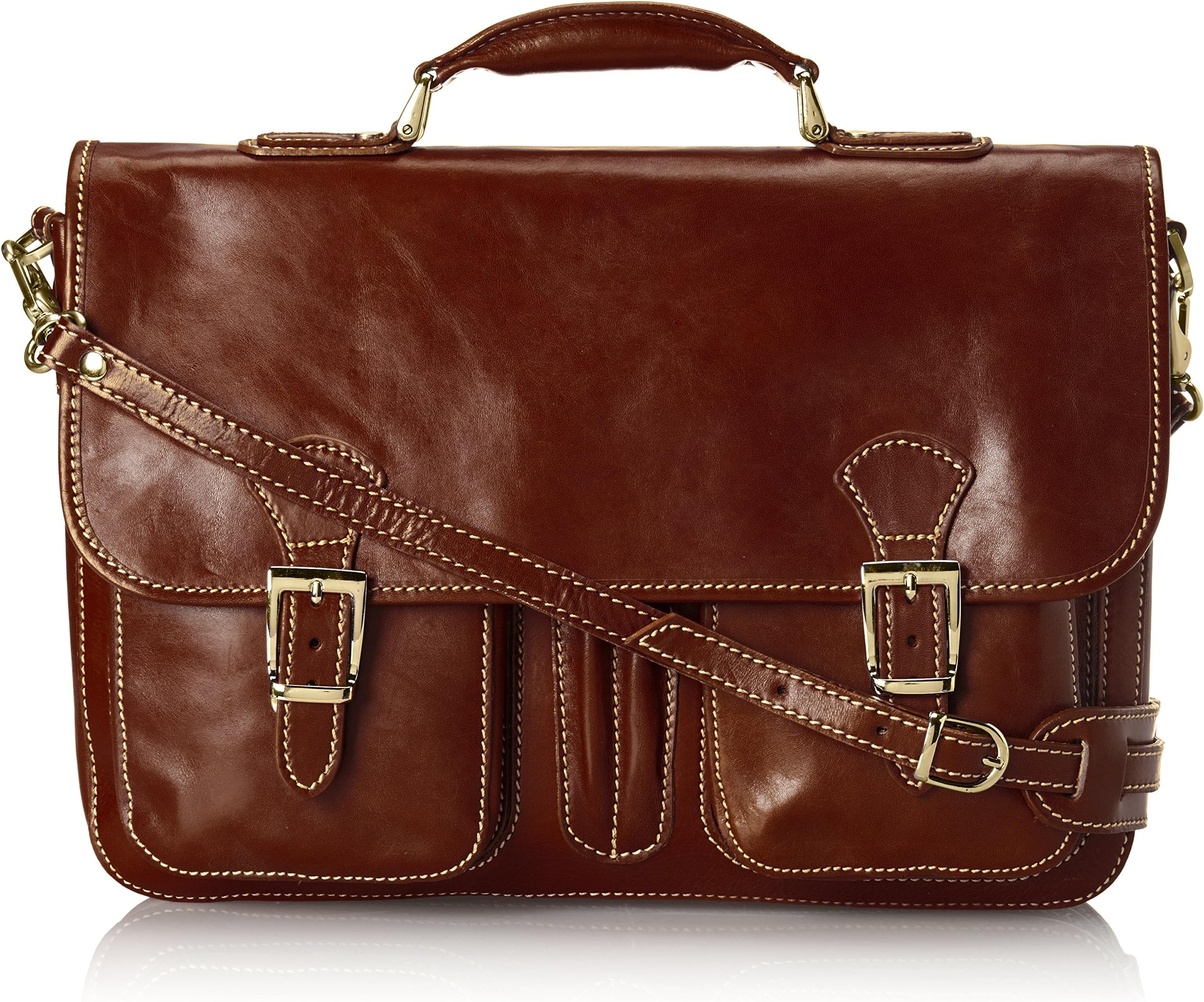 Floto Procida Italian Calfskin Leather Messenger Bag, Vecchio Brown, One Size