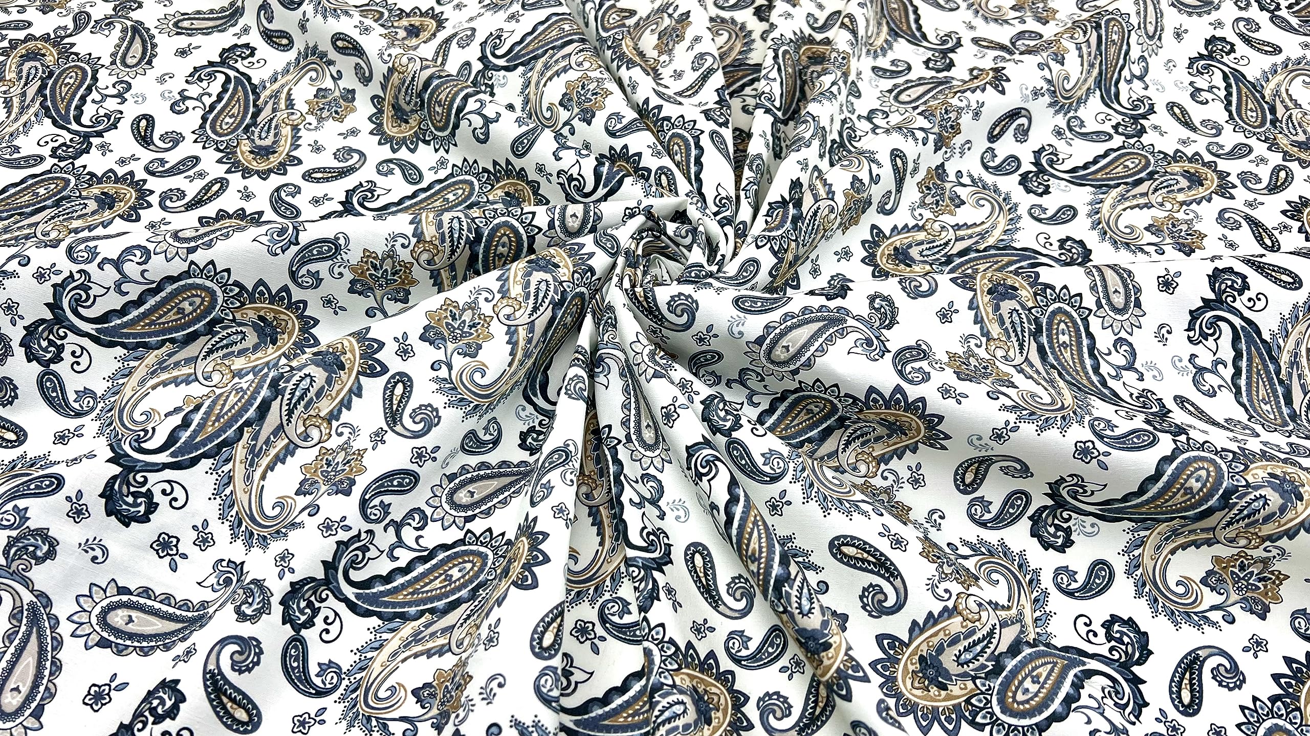 Pyrhan Paisley 100% Pure Cotton Prints – 45 inches (112 cm Approx) Wide Fabric Sold by The metre - Perfect for Sewing Projects and Dress Making. (White!)