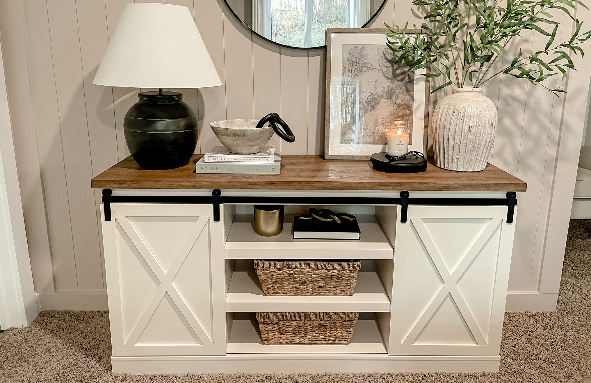 Amazon.com - PHI VILLA Farmhouse Coffee Bar Cabinet - Sliding Barn