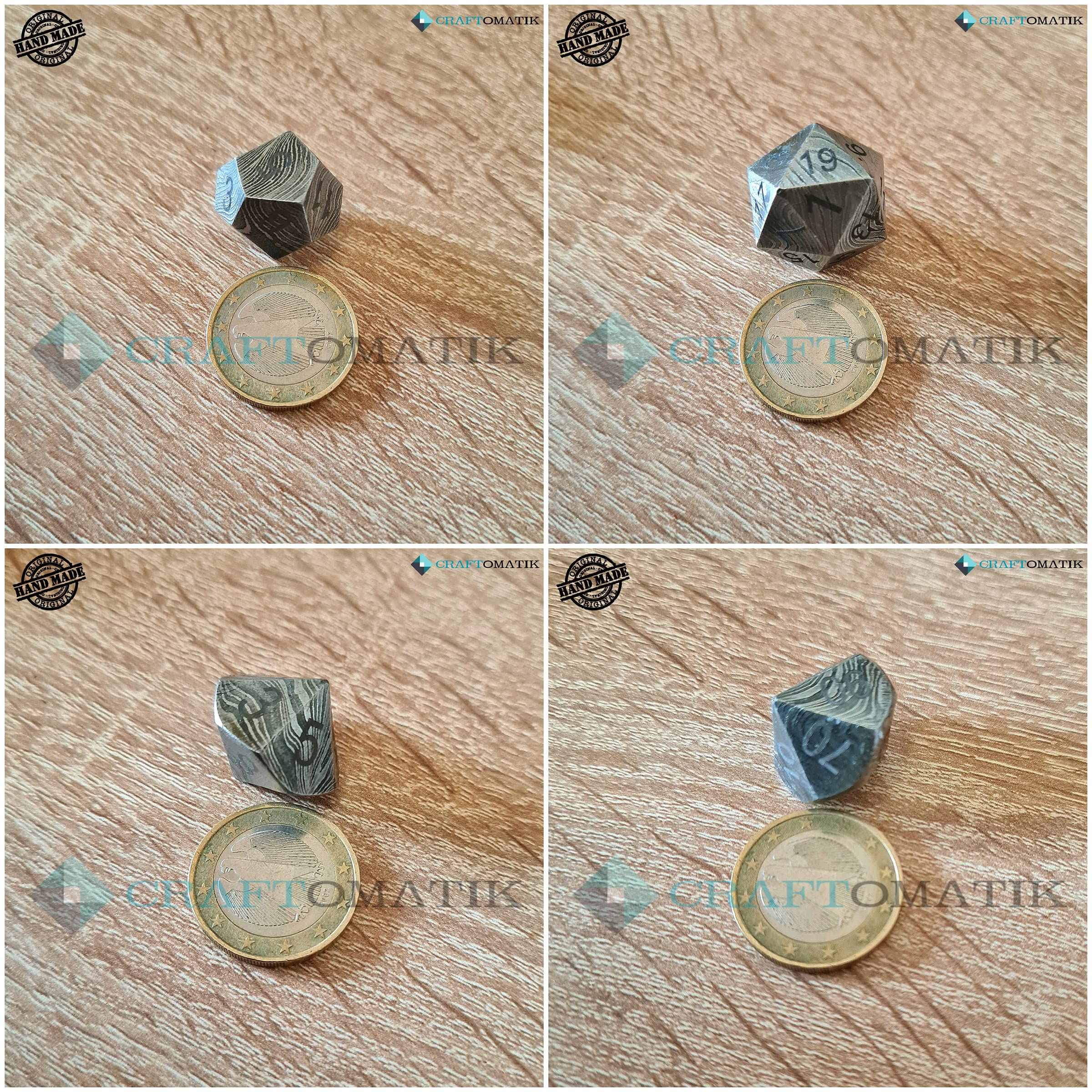 DND Juego de dados de Damasco, 7 piezas, hecho a mano, acero de Damasco, MTG RPG D&D Dice, bolsa de piel con alfombrilla de juego
