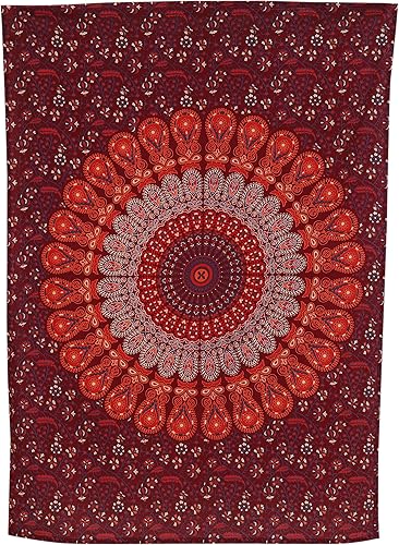 Miniatura 192 de Tapiz hippie indio bohemio psicodélico dorado mandala de pavo real azul dorado para colgar en la pared (dorado floral, individual (54 x 72 pulgadas)