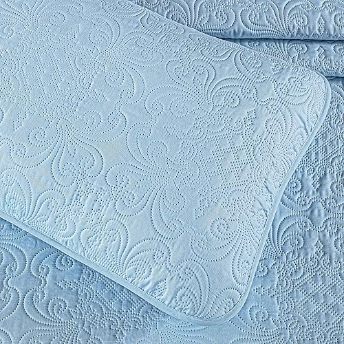 Miniatura 4 de Chezmoi Collection Luca - Juego de colcha extragrande de 3 piezas, tamaño King, color azul cambray, colcha de verano de microfibra ligera de 118 x