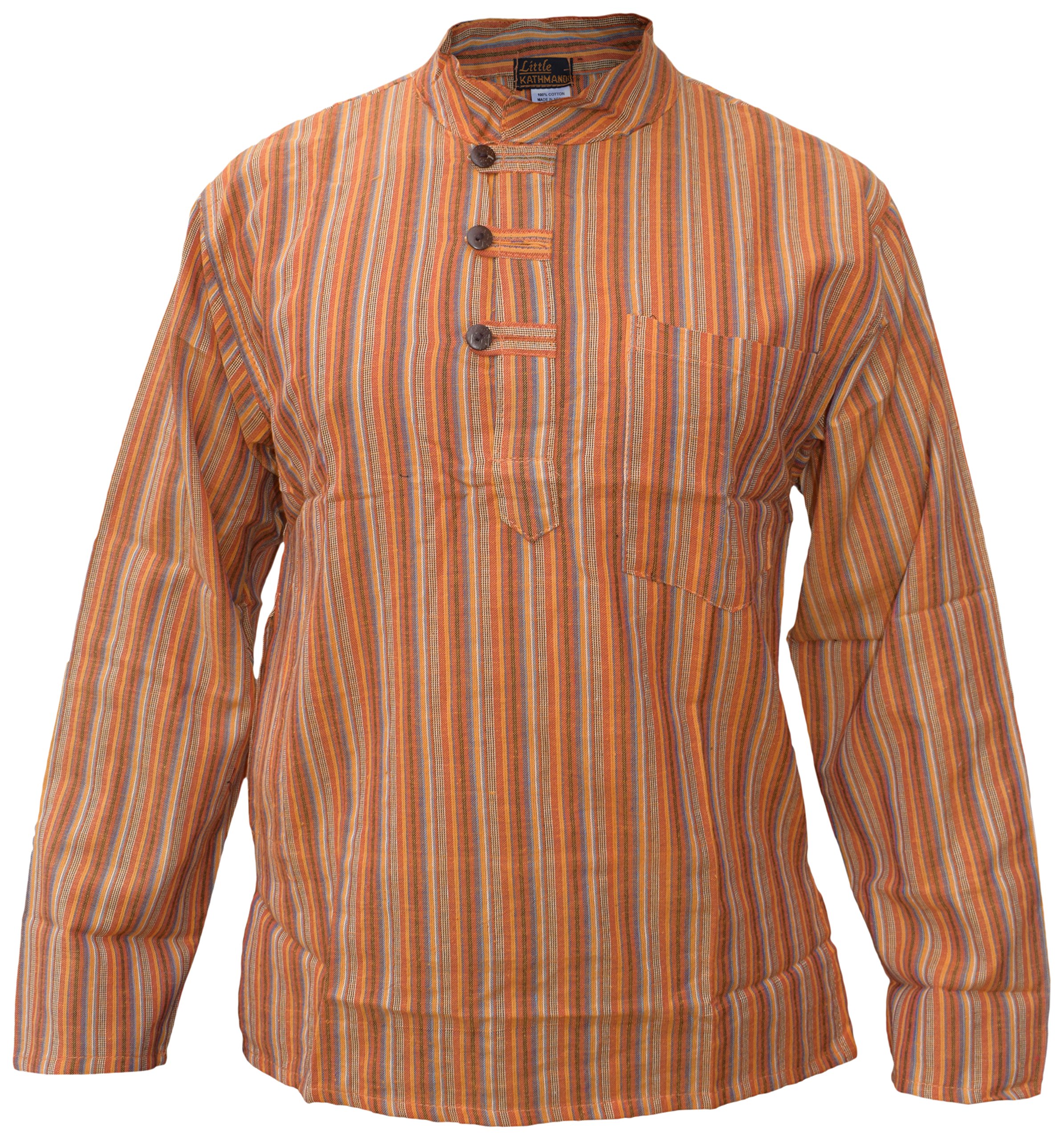 Gheri Men's Striped Cotton Light Grandad Shirt Kurtas Orange Large